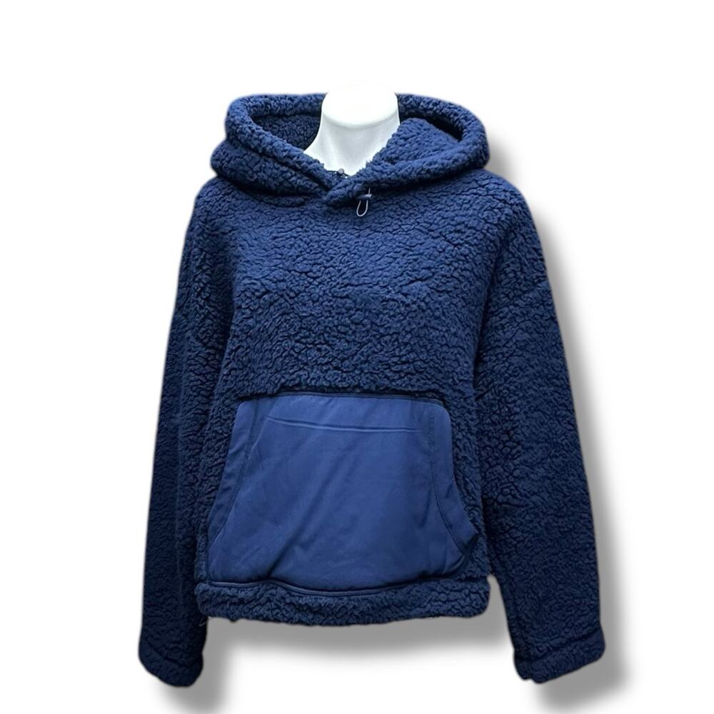 Zella Hoodie Cassie Navy Faux Shearling Fleece Comfort Nordstrom Boxy Women Sz L